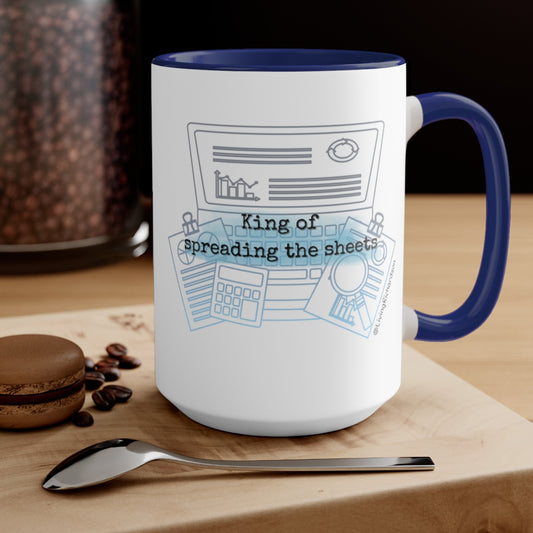 "King of spreading the sheets" Two-Tone Coffee Mugs, 15oz